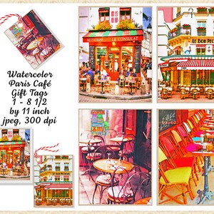 VENDA 99 CENTS Aquarela Paris Café Etiquetas para presentes Folha de colagem, confecção de cartões-presente, cartões de agradecimento, bistrôs, Café na calçada, OK comercial