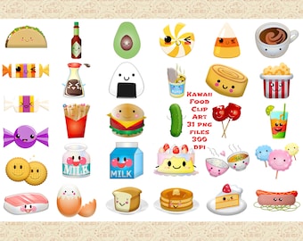 Kawaii Food Clipart, Sushi, Cakes, Candy (31 PNG Files)