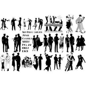 Gatsby Style Party Couples AI EPS Vector and PNG, Roaring 20s, Gatsby Wedding, Flapper & Mobster Clip Art