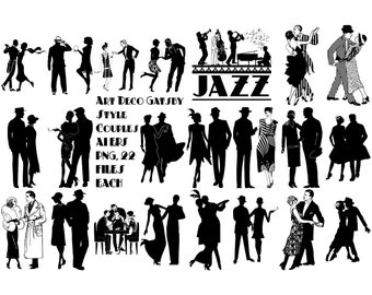 Gatsby Couples Clip Art, Roaring 20s, AI EPS PNG (22 Files)