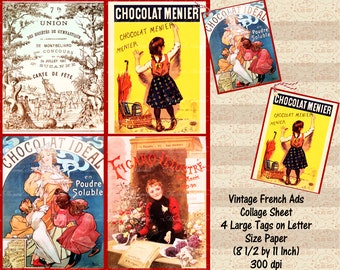 Vintage French Advertisement Tags, Collage Sheet (Digital Download)