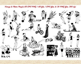 Vintage People Part 2 AI EPS (No SvG) and PNG, Mid Century Modern, Atomic Age, Retro Clip Art, CC0 Public Domain, Pin Ups, Commercial 0K