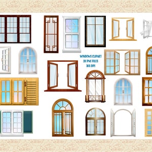 Puede incluir: Un conjunto de 20 imágenes de clipart de ventanas digitales en formato PNG, cada una con un estilo y diseño diferente. Las ventanas son de varios colores, incluyendo blanco, marrón y negro, y presentan diferentes tipos de vidrio, marcos y persianas. El clipart es de 300 DPI y se puede utilizar para una variedad de proyectos creativos.