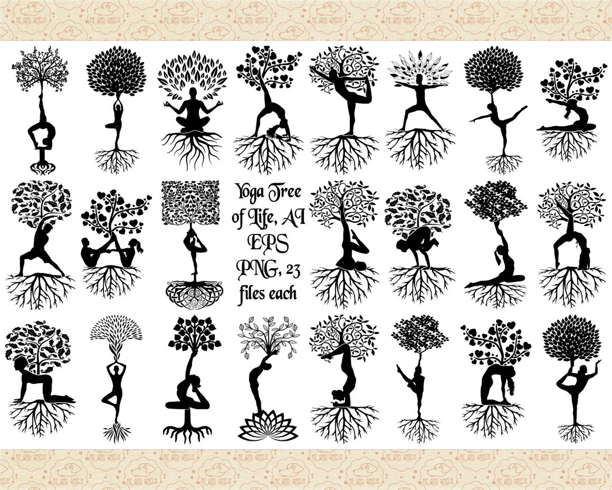 Yoga Tree of Life Silhouettes AI EPS (Vector) & Png, (Not SVG) Tree Logo, Metaphysical, Yoga, Zen Icons, Tree ClipArt, Spiritual Clip Art,