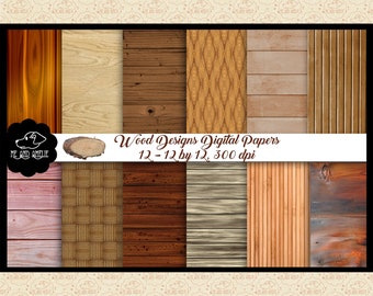 Wood Designs Digital Paper, Natural Wood Background, Various Colors & Textures, Dark,, Weave, Rustic Weddings, Farmhouse Background