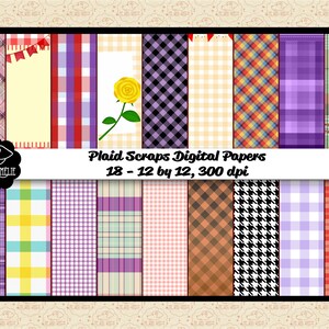 Plaid Digital Paper Pack, Scrapbook Paper, 12x12, 300 dpi (18 Sheets)
