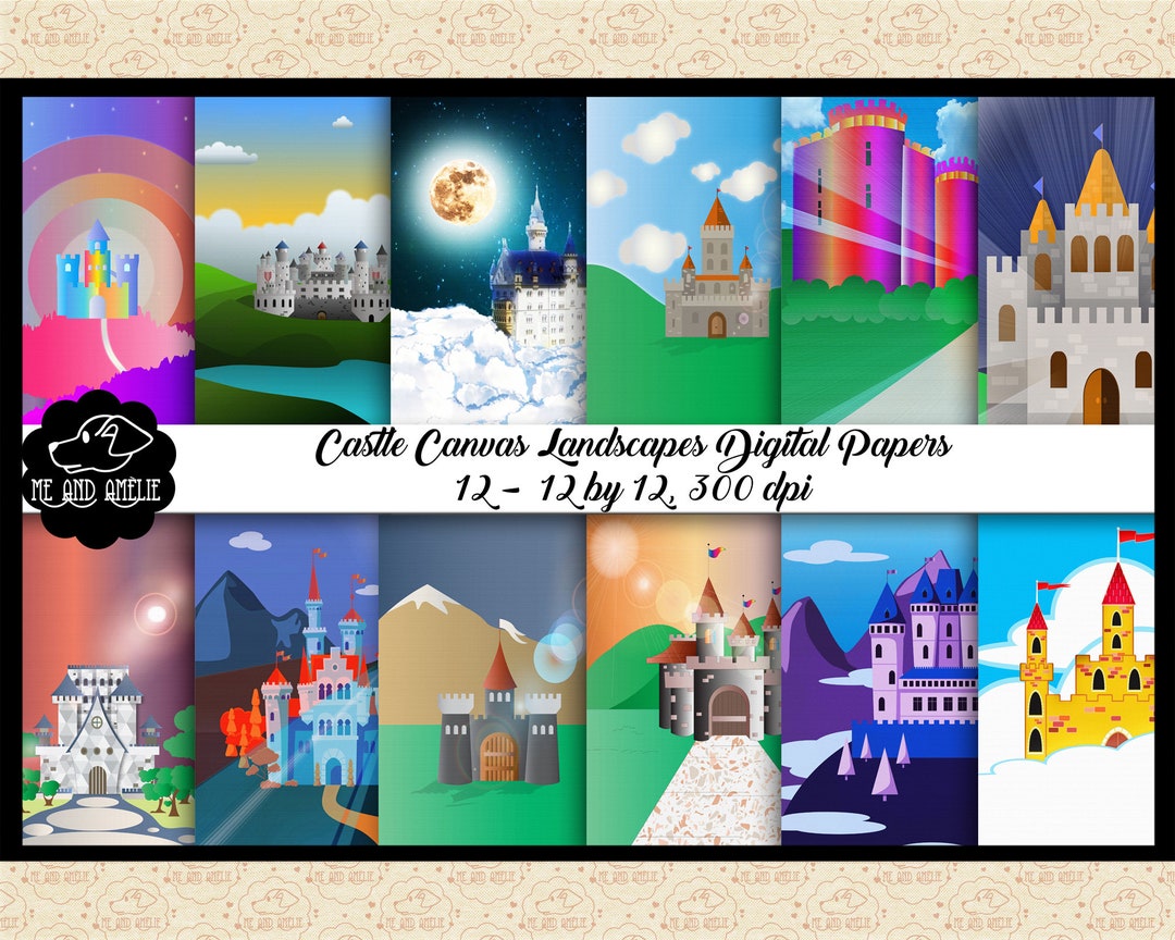 Castle Landscape Digital Paper Pack, Fairytale Backgrounds (12x12, JPEG ...
