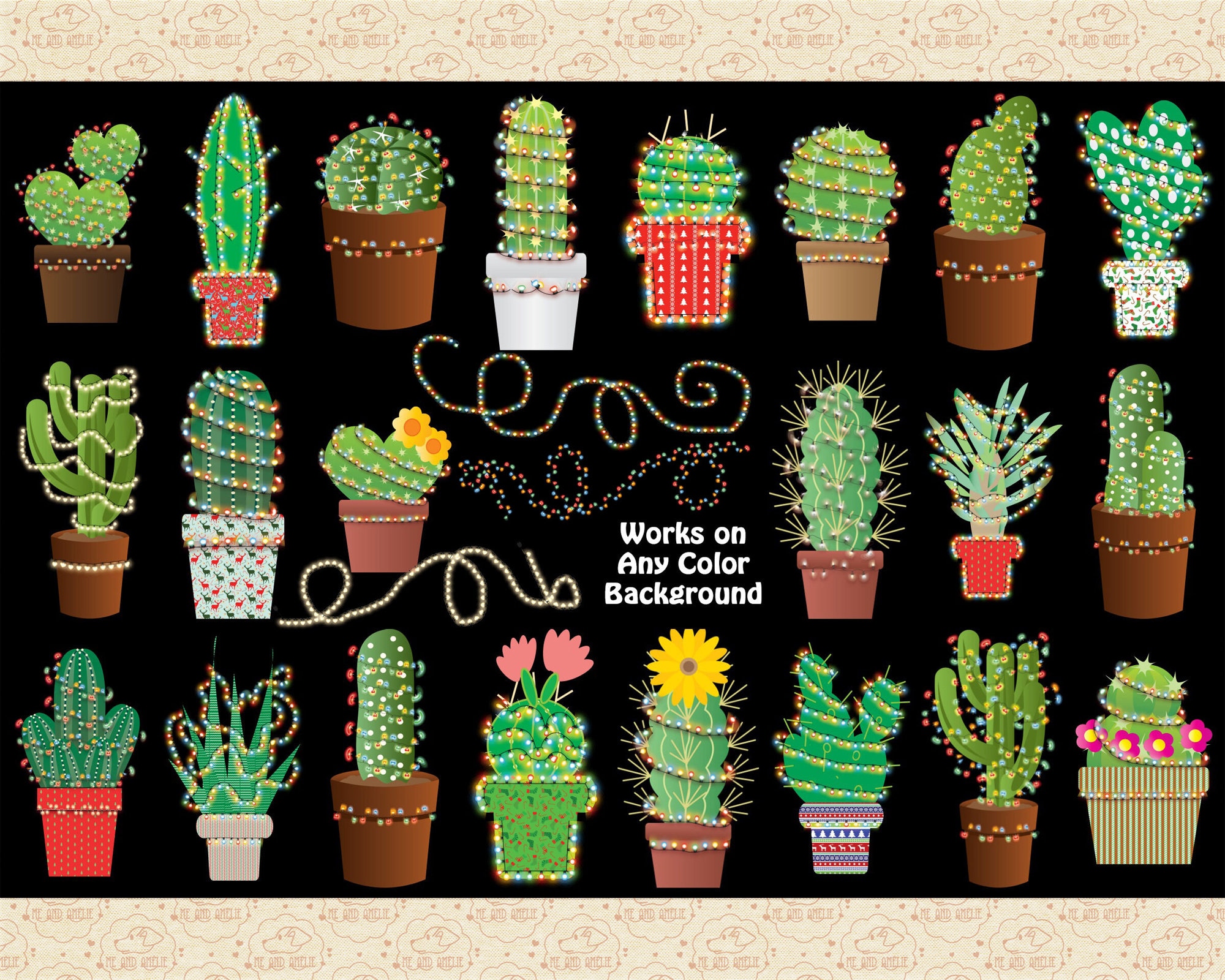 Christmas Cactus With Lights PNG, AI Vector Graphics - Etsy