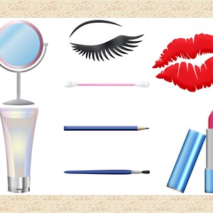 Peut inclure: Un ensemble d'outils de maquillage comprenant un miroir de poche, un tube de cr&egrave;me, un coton-tige, un crayon bleu pour les yeux, un pinceau bleu pour le maquillage, un rouge &agrave; l&egrave;vres et un tube de rouge &agrave; l&egrave;vres.