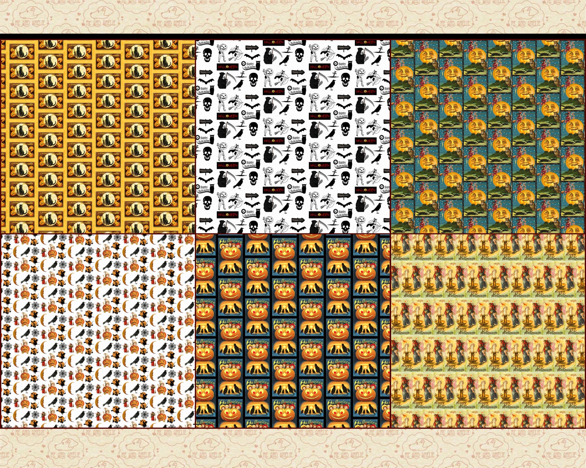 Retro Halloween Digital Paper Pack, Vintage Mid Century Patterns ...