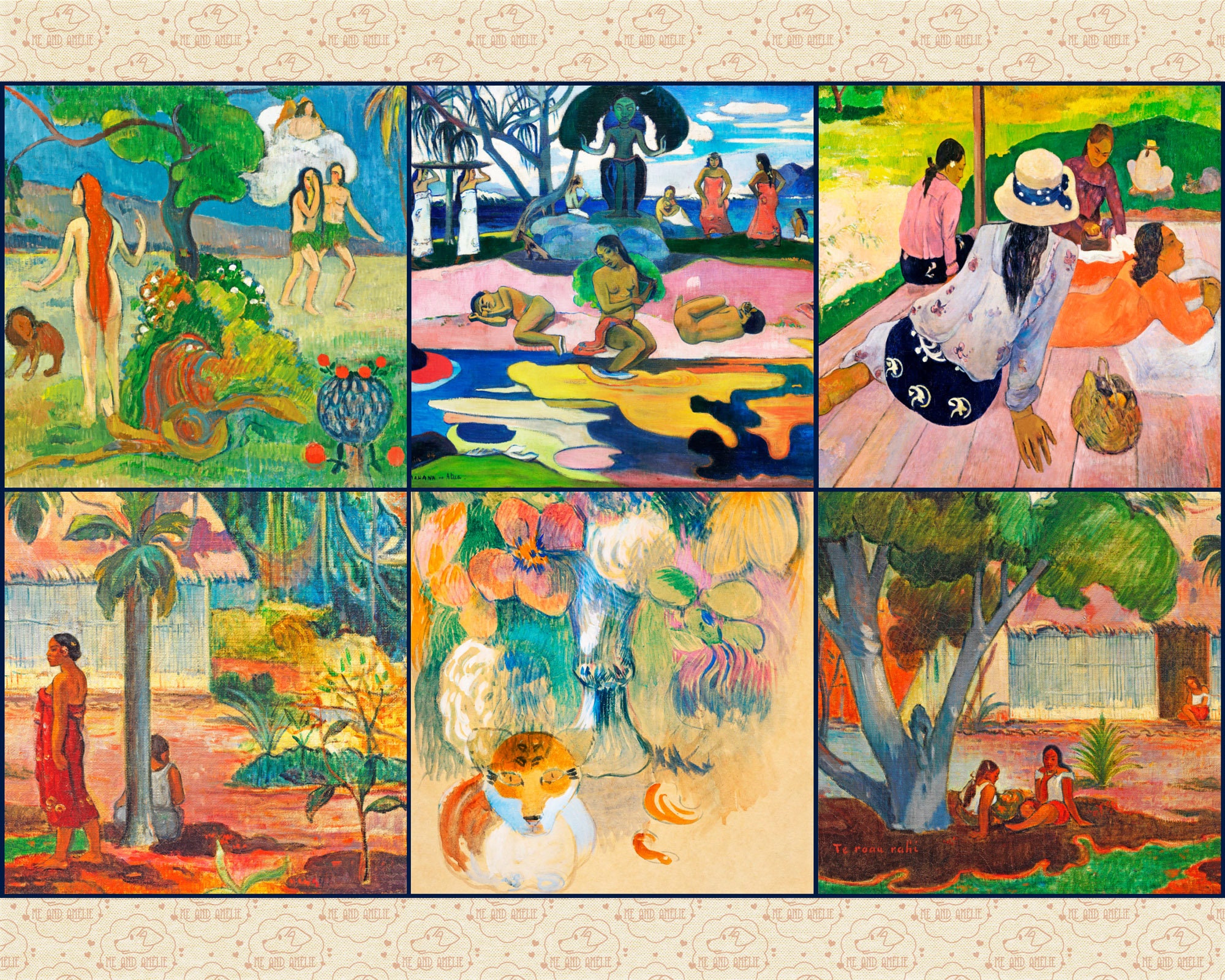 Gauguin Tahiti Paintings, Post Impressionist Digital Paper Set (12