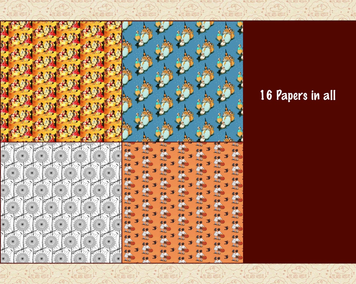 Retro Halloween Digital Paper Pack, Vintage Mid Century Patterns ...