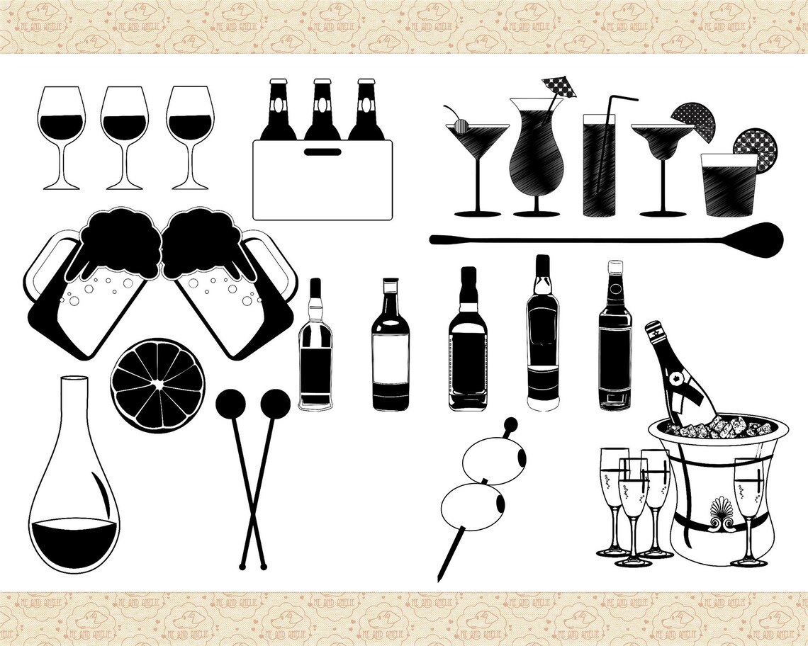 Cocktails Clip Art, Alcoholic Drink, Adobe Illustrator, & PNG (no SVG ...