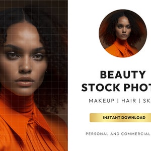 Curly Hair Model in Orange Stock Photo with Neutral Background, Commercial and Personal Use