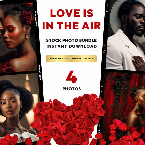 Stock Photo Bundle: African American Couple in Red and White, Relationship Stock Photo, Valentines Day Love Images for Commercial Use