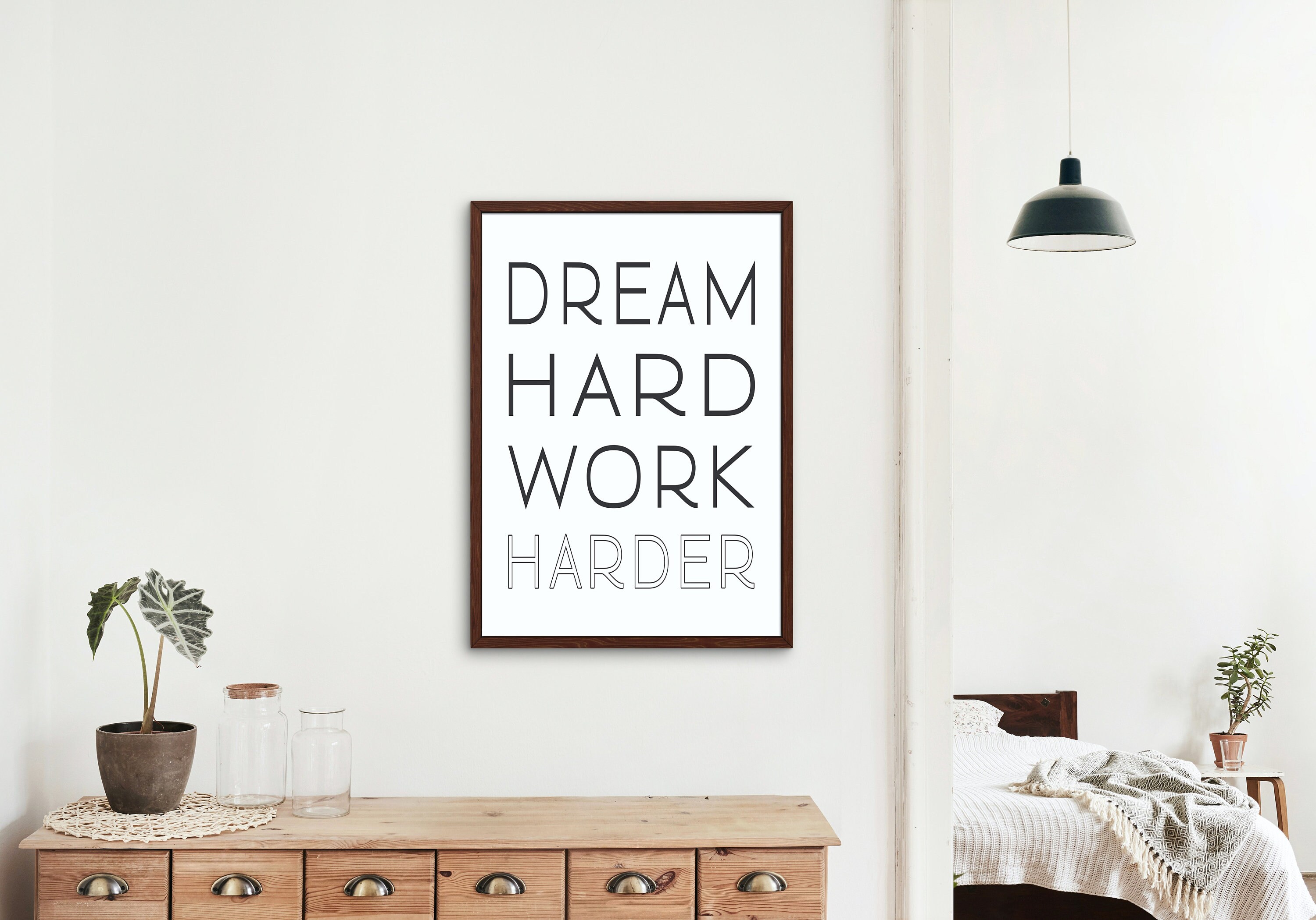 Dream Hard Work Harder Druckbare Kunst, SOFORT DOWNLOAD, Zitat