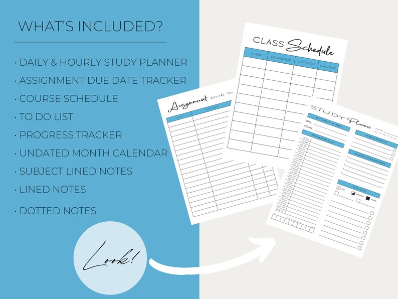Printable College Student School Planner, Assignment Tracker, Monthly ...