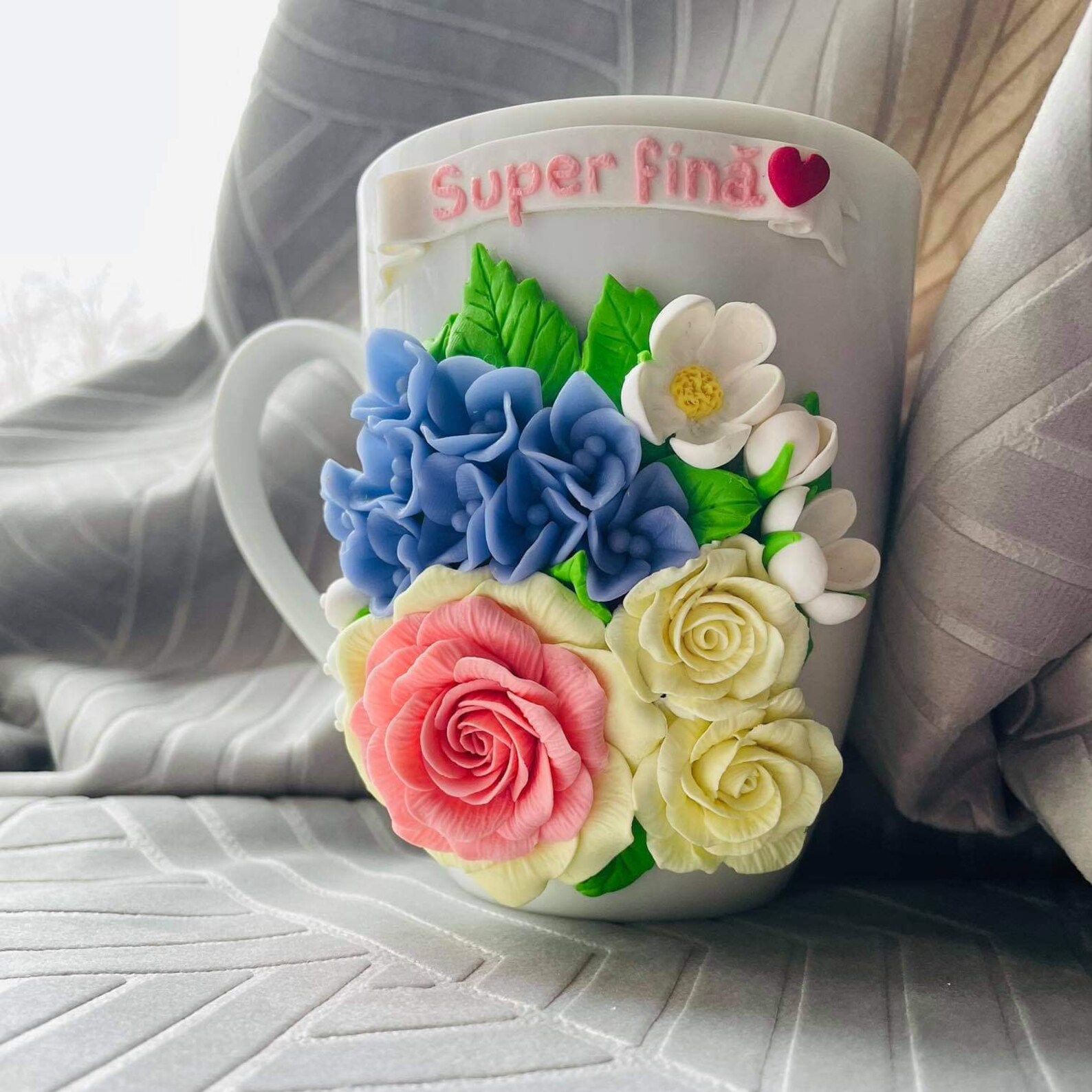 Handmade polymer clay decorated mug flowers Etsy