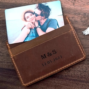 Porte-carte cuir véritable personnalisable – Cadeau Fête des Pères – Gravure et photo en option – Carte photo portefeuille