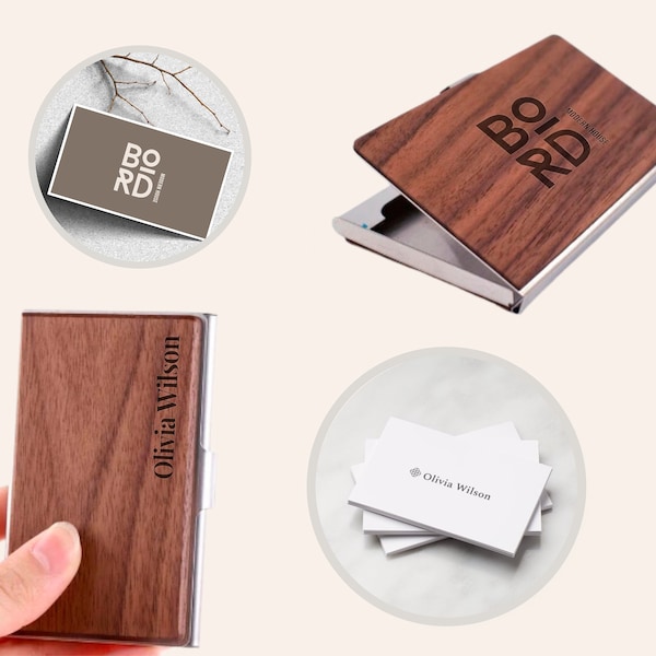 Porte cartes de visite personnalisé. porte cartes de crédit en bois gravé