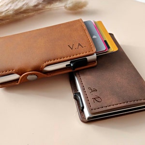 Personalized Leather Wallet, Wallet with Anti-RFID Protection, Personalized Automatic Pop Up Credit Card Holder