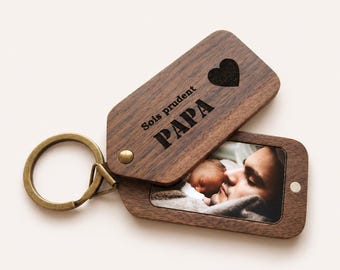Porte-clé photo en bois – Porte-clés Photo Personnalisable – Cadeau anniversaire personnalisé papa – Cadeau fête des Pères – fête des mères