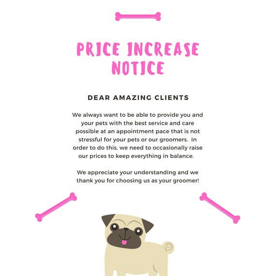 Pet Grooming Salon Price Increase Notice Flyer Etsy