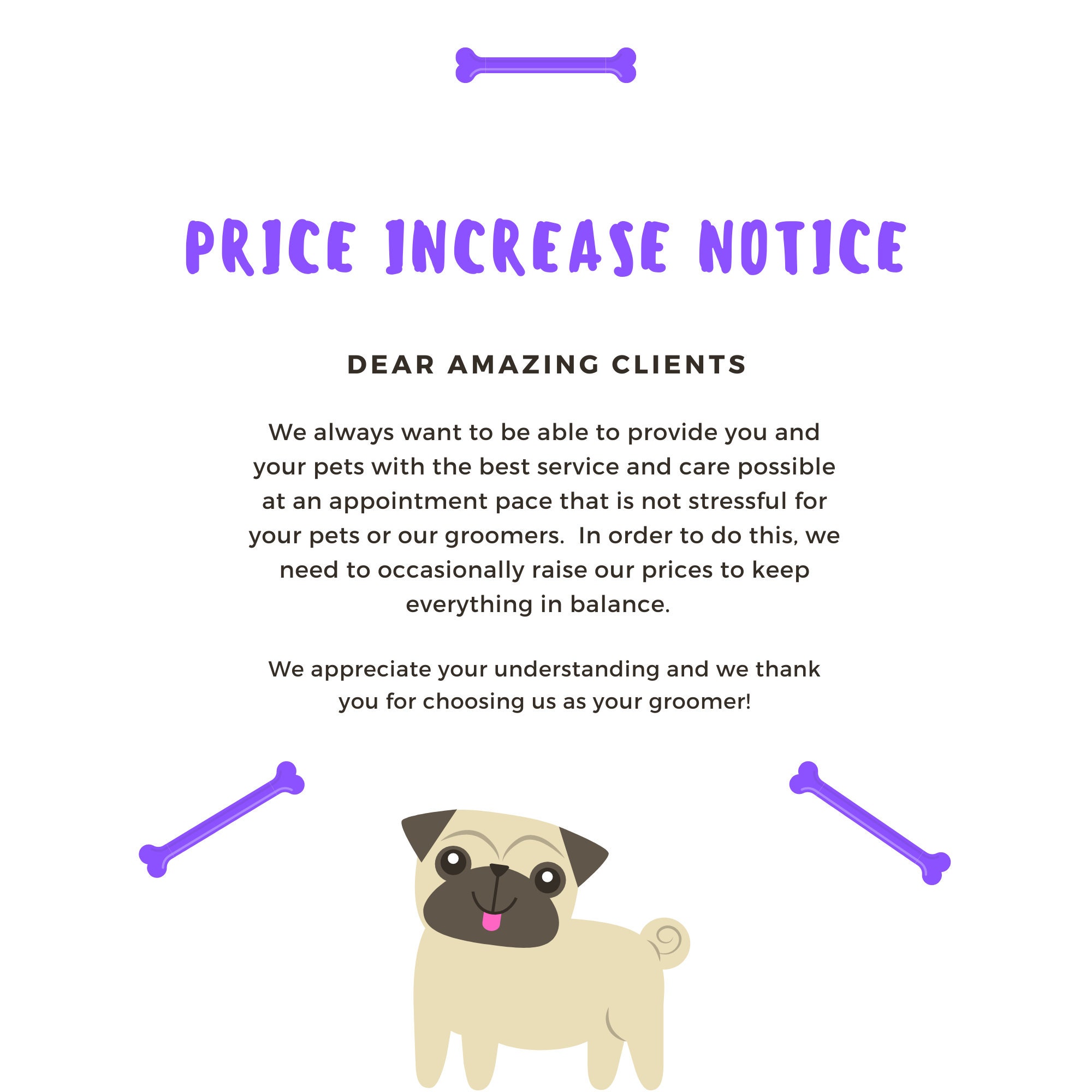 Pet Grooming Salon Price Increase Notice Sign Digital - Etsy Pet Grooming Salon Price Increase Notice Sign Digital - Etsy
