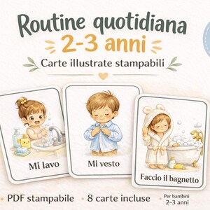 Routine quotidiana bambini 2-3 anni | Carte illustrate PDF stampabile | Routine visiva Montessori | Toddler routine printable