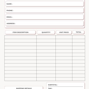 Boutique Style Order Form / Sheet