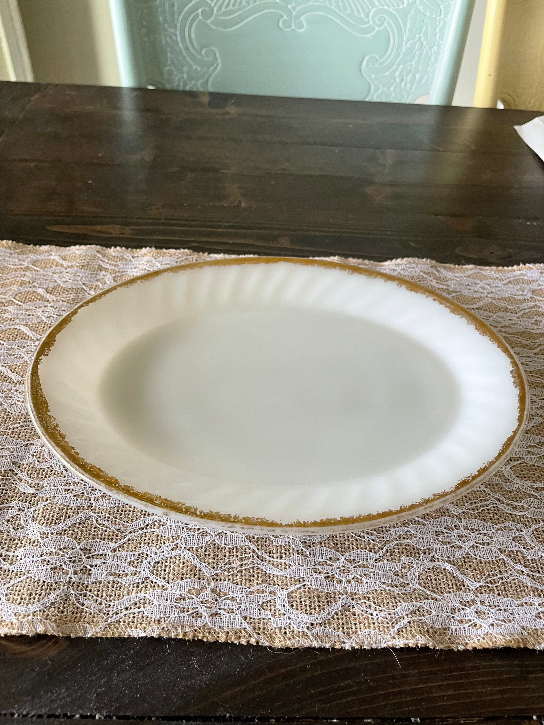 Oval Fire King Milk Glass Serving Platter White Platter Vintage Platter
