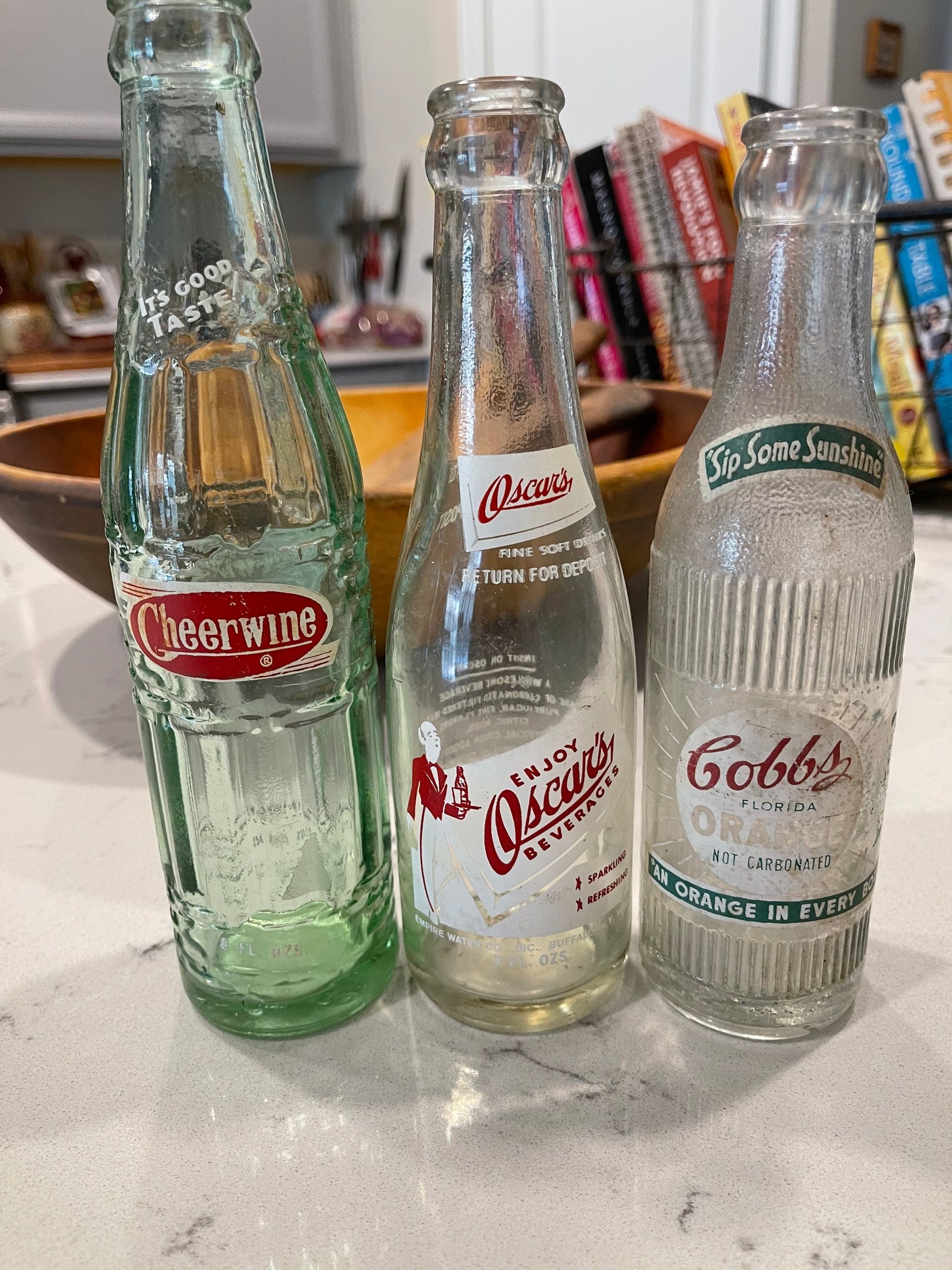 Set of Three Vintage Soda Bottles From the 1960s. Cheerwineoscarscobbs