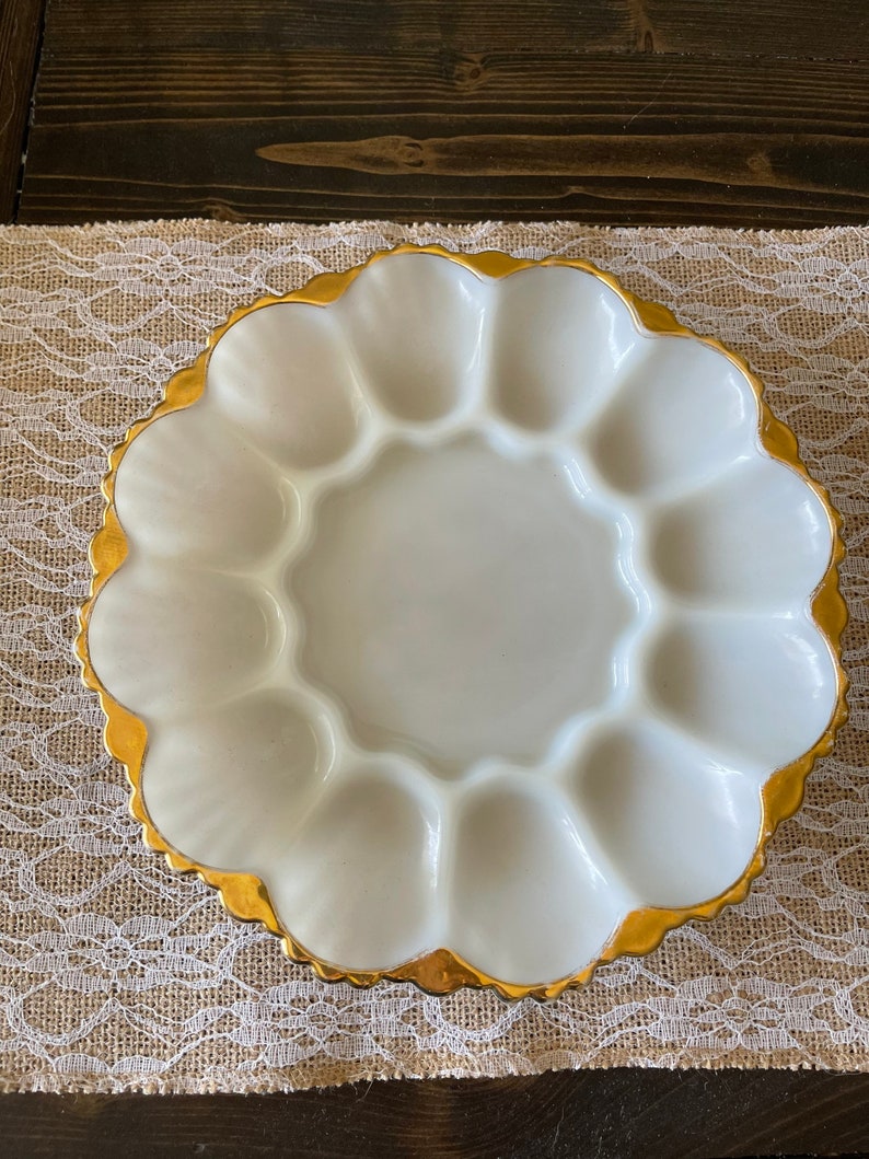 Vintage Milk Glass Deviled Egg Plate No Damage Etsy