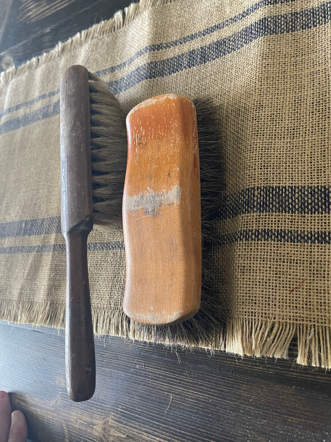 Two Vintage Wood Horsehair Brushes Antique Horsehair Brushes Old Wood