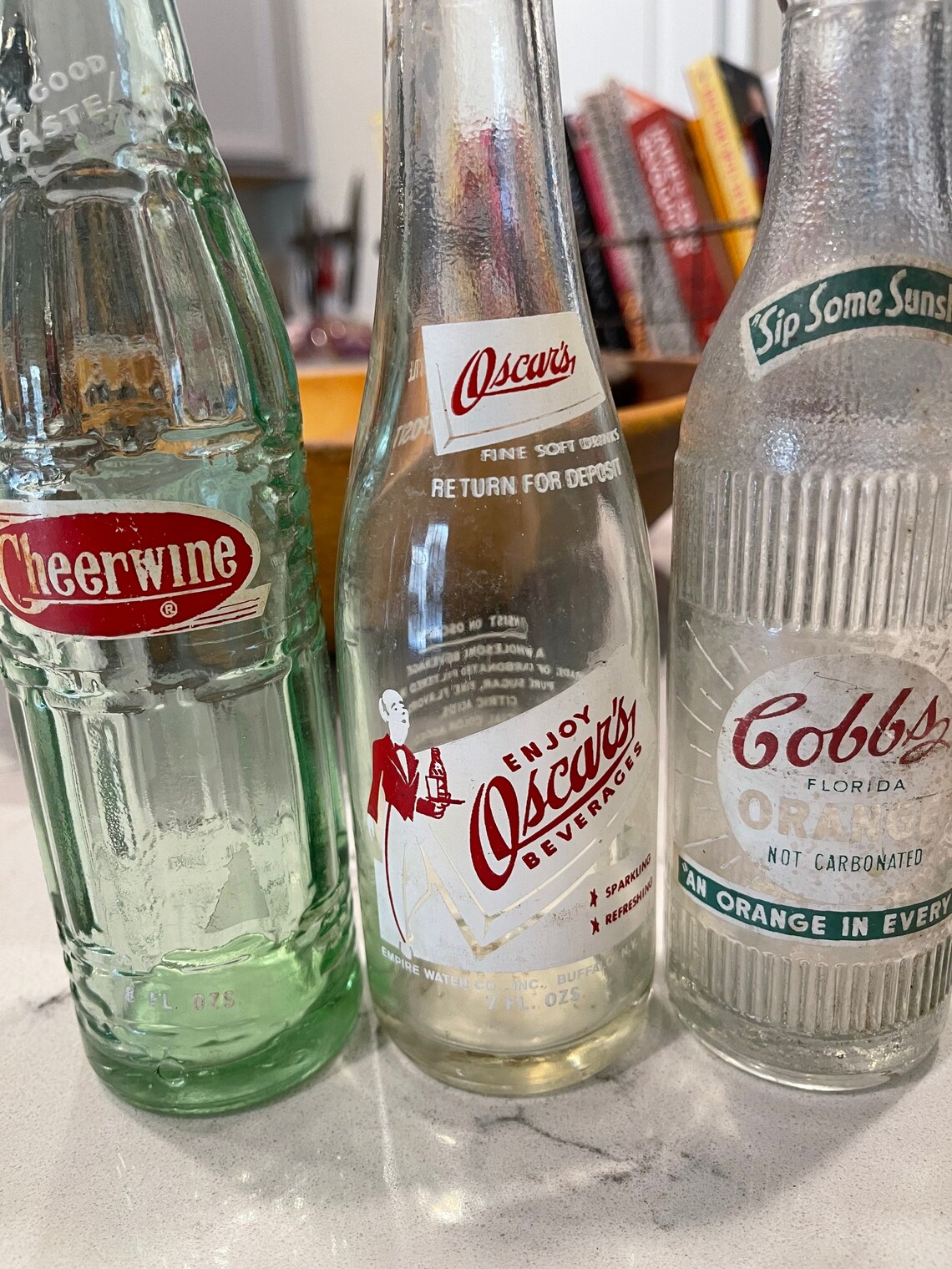 Set of Three Vintage Soda Bottles From the 1960s. Cheerwineoscarscobbs