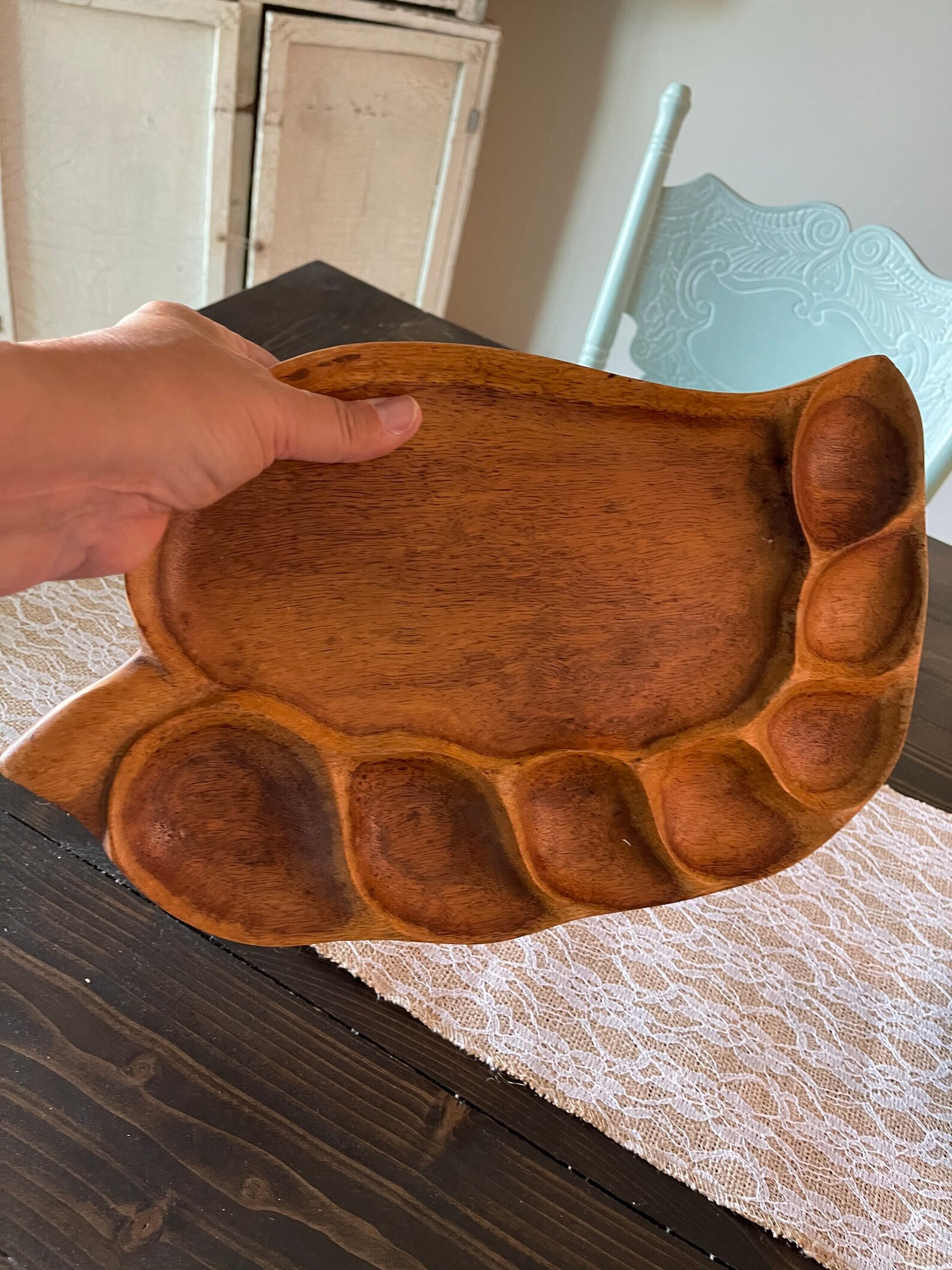 Vintage Hand Carved Wood Serving Platter With Lovely Patina Etsy
