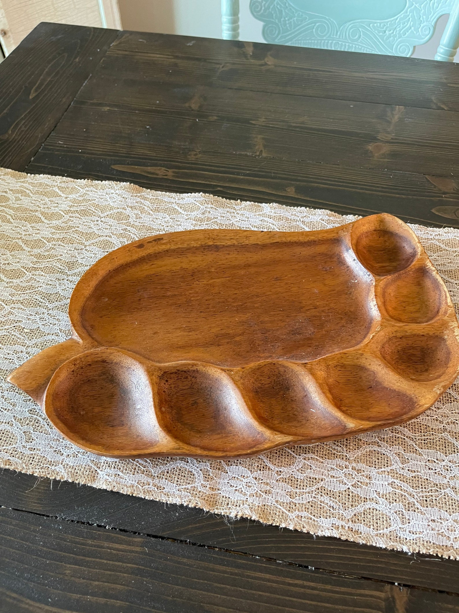 Vintage Hand Carved Wood Serving Platter With Lovely Patina Etsy