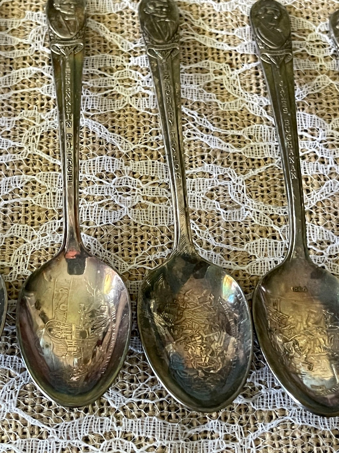 Set of Six Vintage Presidential Silver Spoons Heads and Names Etsy