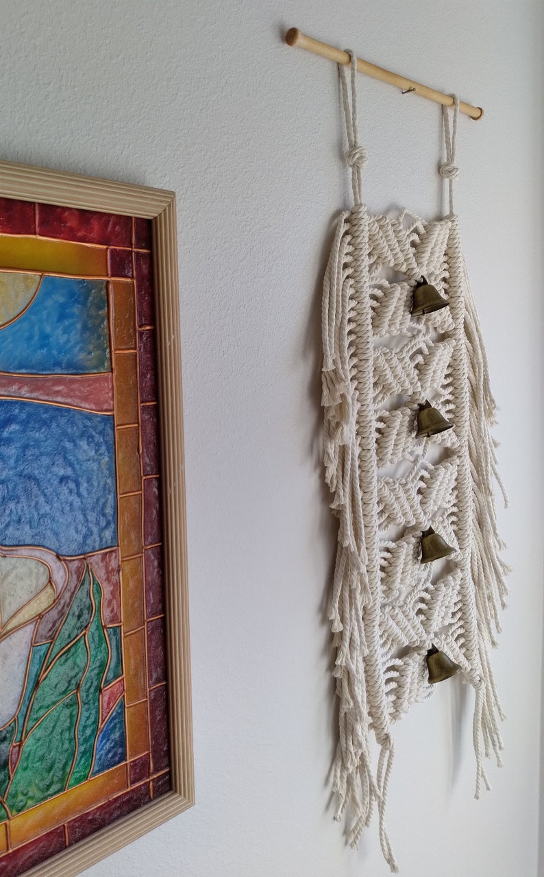 Colgante de pared de macramé, arte de pared hecho a mano, arte de fibra boho, tapiz de macramé moderno, decoración del hogar, regalo de inauguración de la casa, decoración de la sala de estar imagen 4