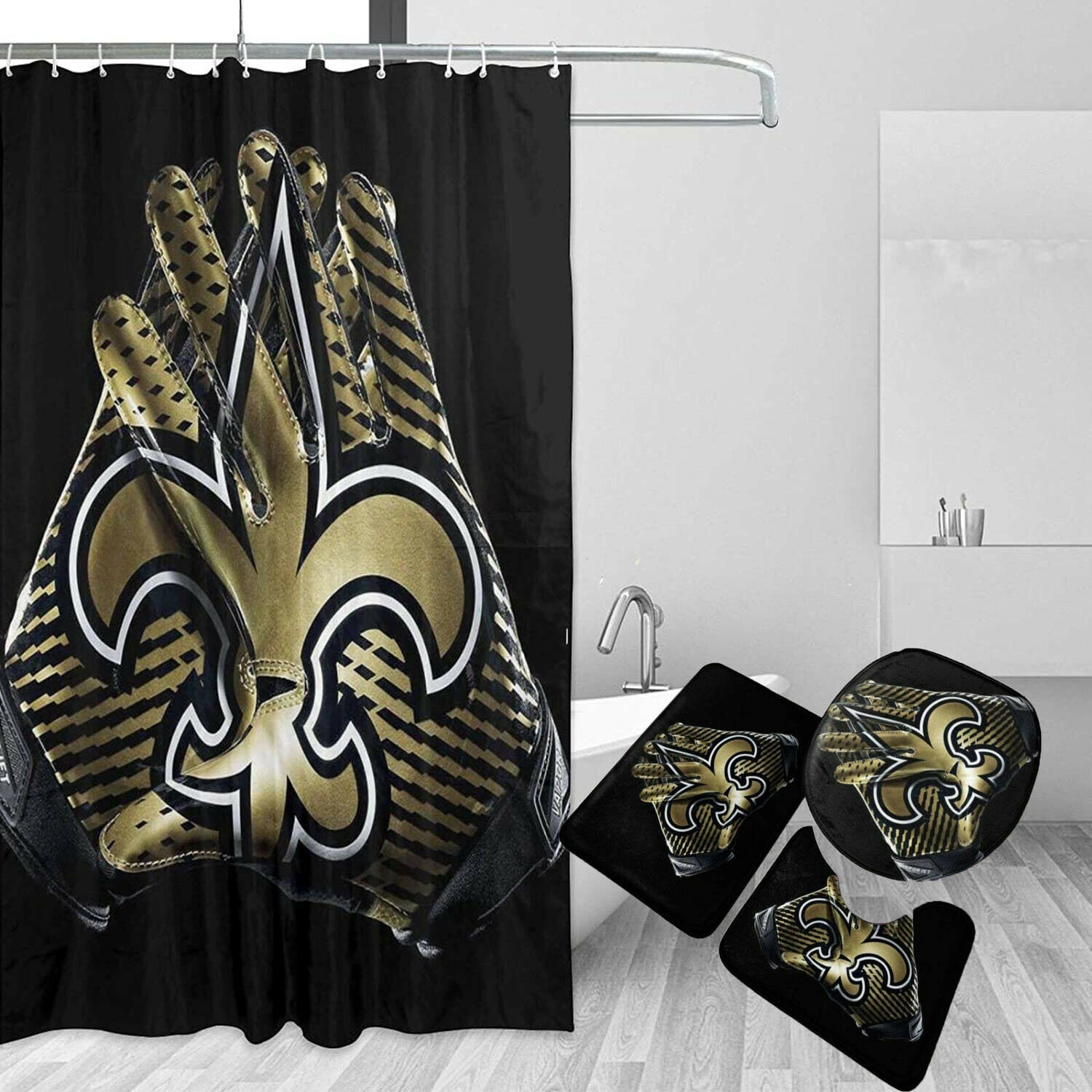 New Orleans Saints 4PCS Bathroom Rug Set Shower Curtain Toilet Etsy