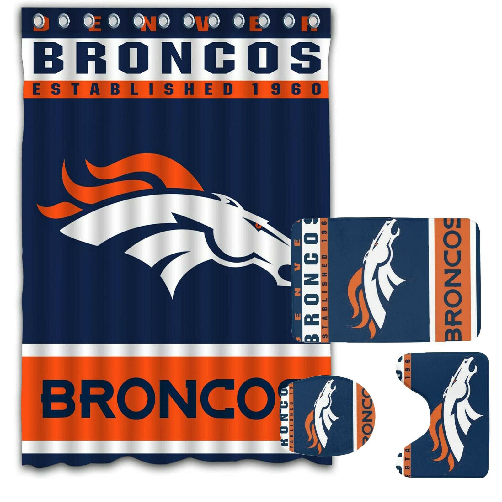 Denver Broncos Bathroom Rugs Set 4PCS Shower Curtain An-Skid | Etsy