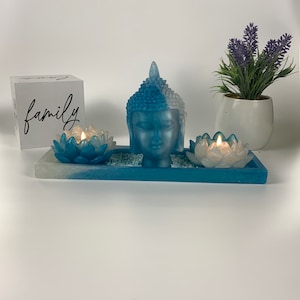 Buddha and Lotus Flowers Candle Holder with Tray