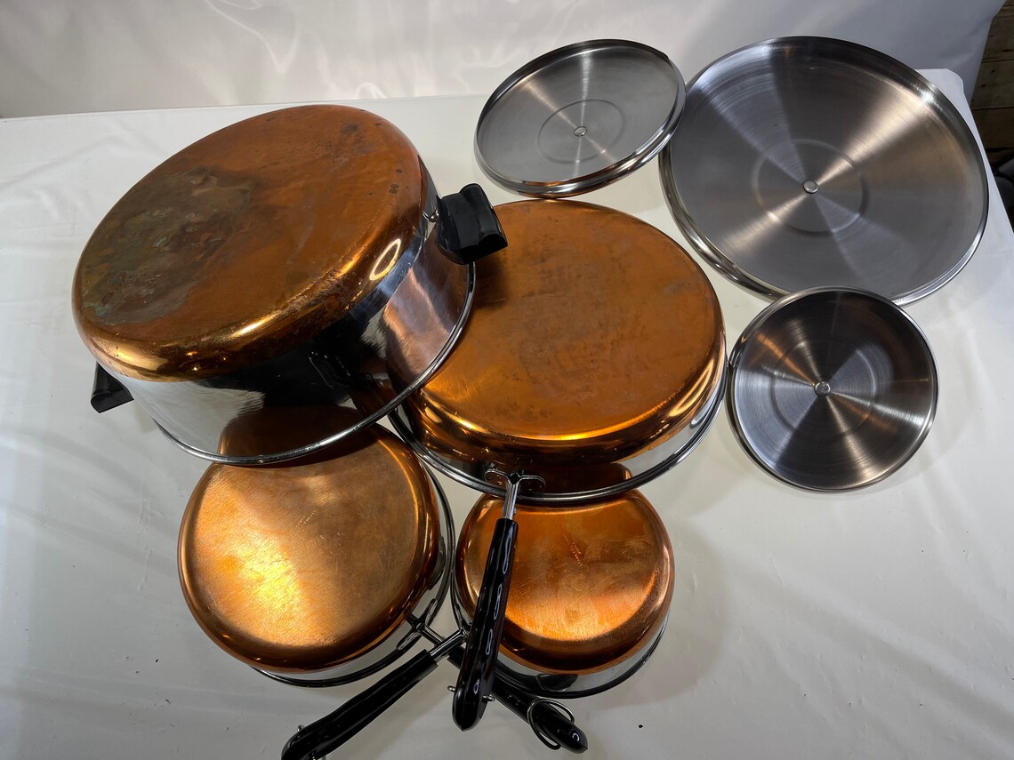 Vintage 1801 Revere Ware Copper Bottom Cookware 8 Piece Set Etsy