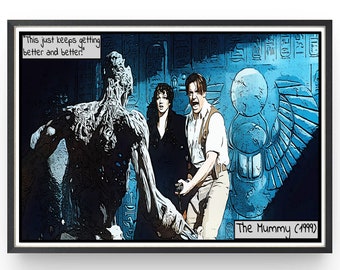 The Mummy Movie Poster Brendan Fraser Bedroom Wall Art Fanart Unique Birthday Gift Comic Style Print Gifts under 20