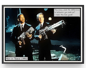 Men in Black Movie Poster Will Smith Bedroom Wall Art Fanart Christmas Gift Comic Style Print