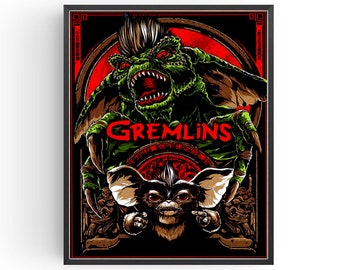 Gremlins Movie Poster Gizmo Wall Art Classic Films Man Cave Prints Birthday Gifts under 20
