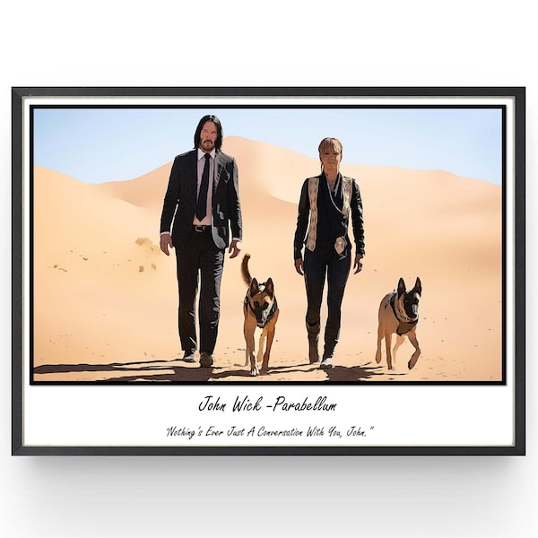 John Wick Movie Poster Keanu Reeves Poster Halle Berry Bedroom Wall Art Fanart Birthday Gift Comic Style Print Gifts under 20