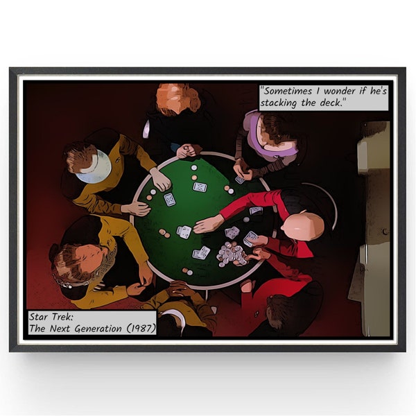 Star Trek The Next Generation Poster TNG Poker Game Picard Bedroom Wall Art Fanart Birthday Gift Comic Style Print Gifts under 20