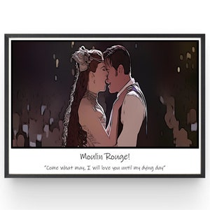 Moulin Rouge Movie Poster Nicole Kidman Ewan McGregor Bedroom Wall Art Fanart Christmas Gift Comic Style Print Gifts under 20