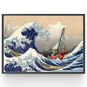 Legend of Zelda Windwaker The Great Wave off Kanagawa Poster Altered Art Videospiele Schlafzimmer Wand Ideen Geburtstag Geschenke unter 20